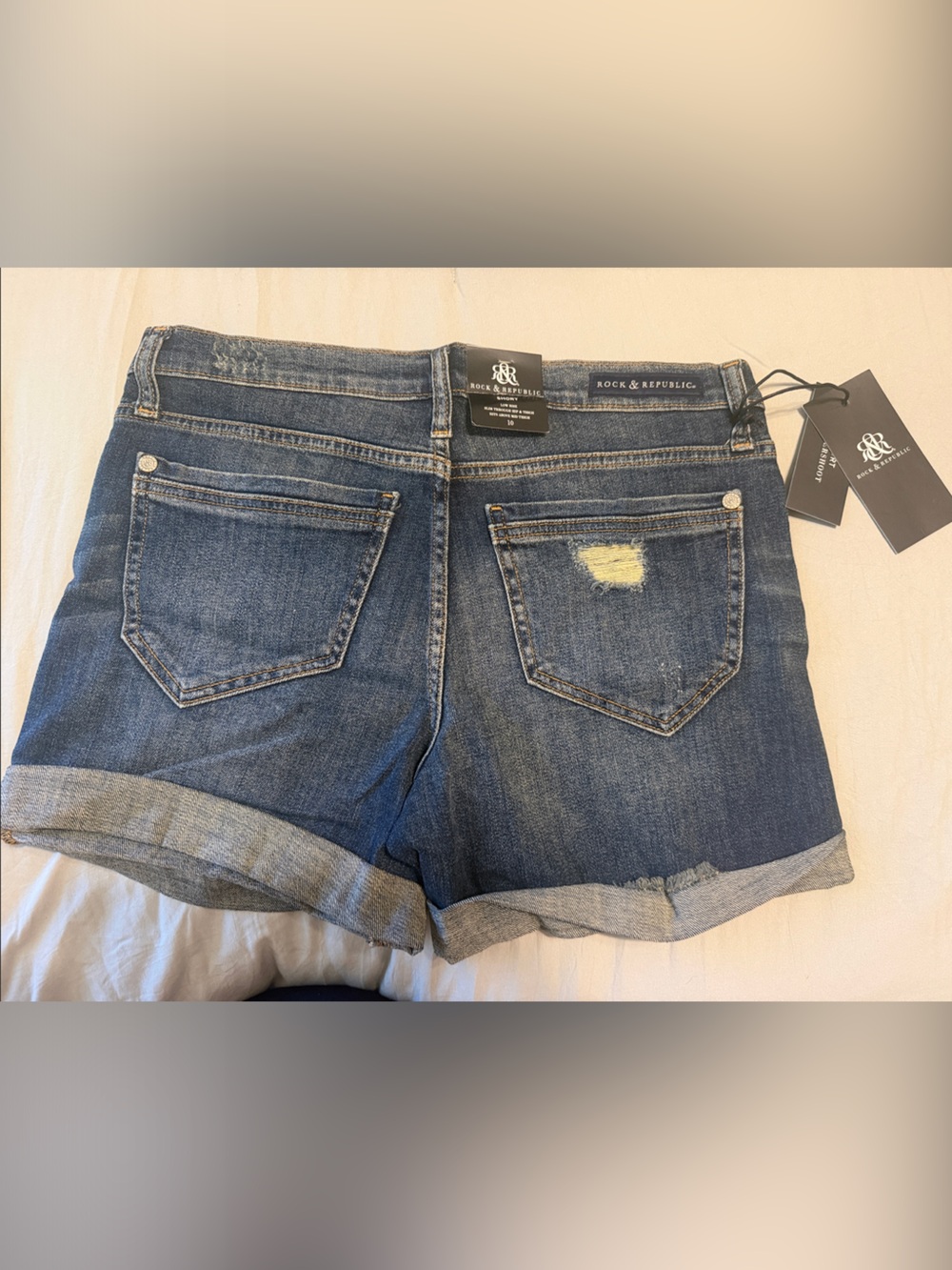 Rock & Republic Blue Rolled-Hem Boyfriend Denim Shorts